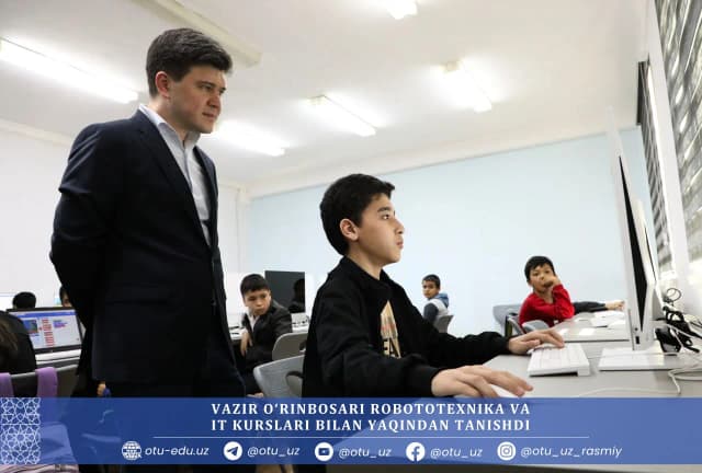 Maktabgacha va maktab ta'limi vaziri o'rinbosari Sardor Rajabov Osiyo texnologiyalar universiteti homiyligida tashkil etilgan “IT smart kids in Kashkadarya” loyihasiga tashrif buyurdi.