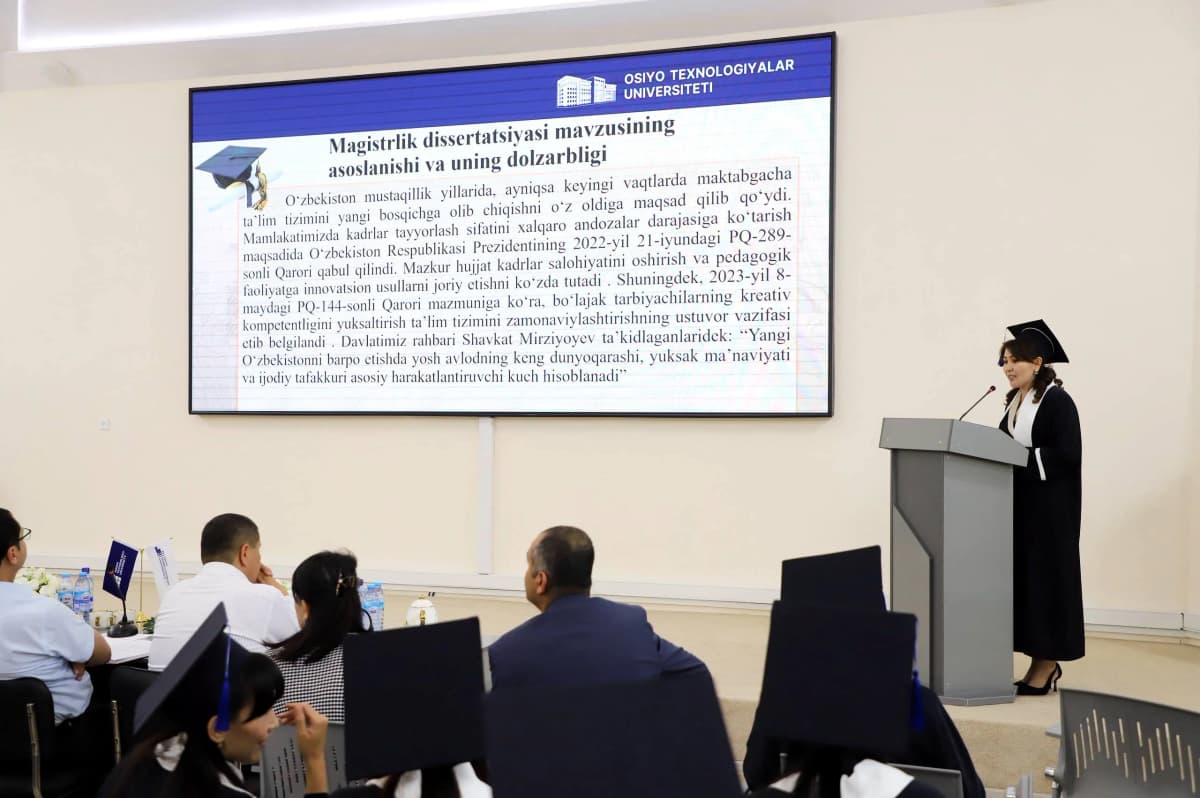 Osiyo texnologiyalar universitetida "Ta'lim va tarbiya nazariyasi va metodikasi (maktabgacha ta'lim)"
mutaxassisligi magistrantlarining magistrlik dissertatsiyalari himoyasi qizg'in ruhda o'tmoqda.